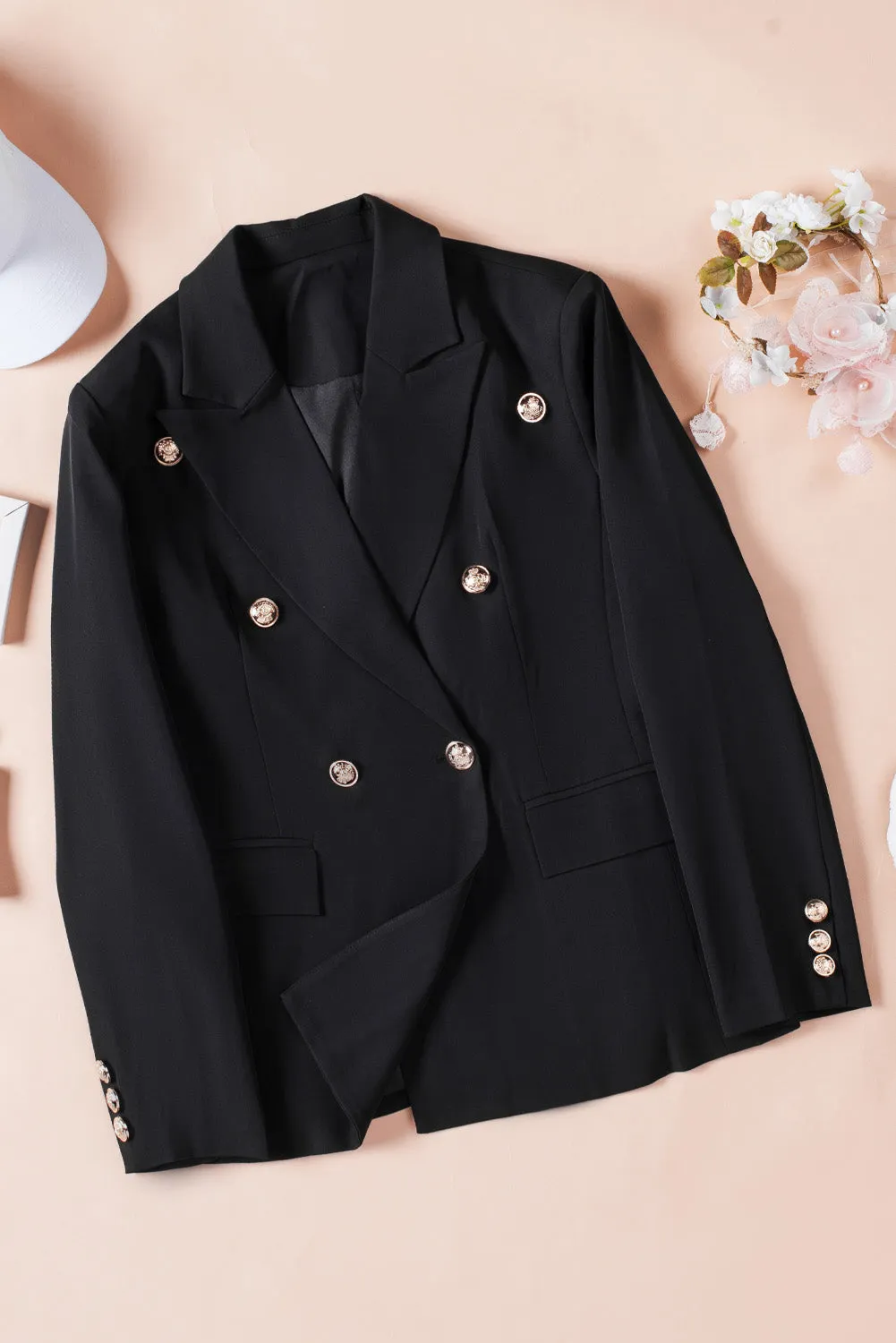 Black Double Breasted Lapel Blazer