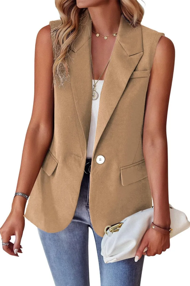 Chouyatou Women's Casual Business Blazer Vest Sleeveless Open Front Blazer Waistcoat with Pockets