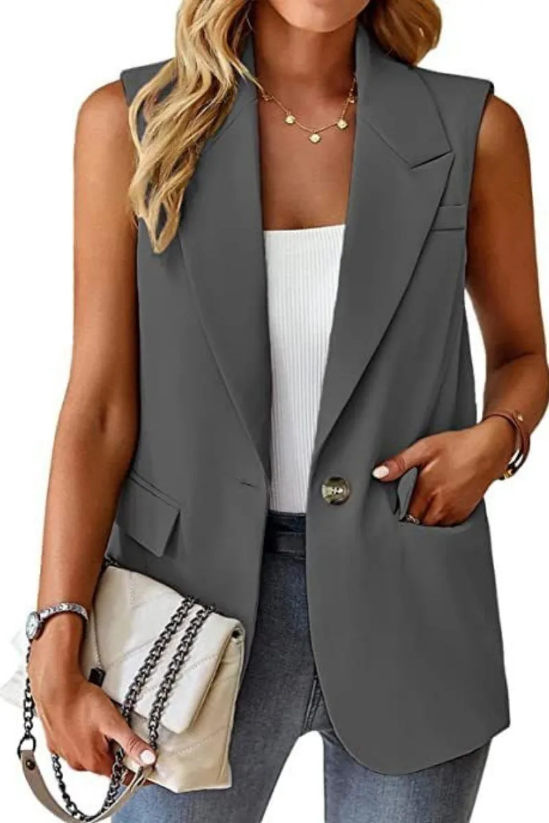 Chouyatou Women's Casual Business Blazer Vest Sleeveless Open Front Blazer Waistcoat with Pockets