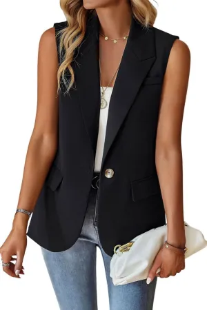 Chouyatou Women's Casual Business Blazer Vest Sleeveless Open Front Blazer Waistcoat with Pockets