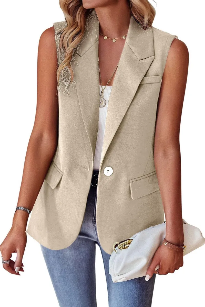 Chouyatou Women's Casual Business Blazer Vest Sleeveless Open Front Blazer Waistcoat with Pockets