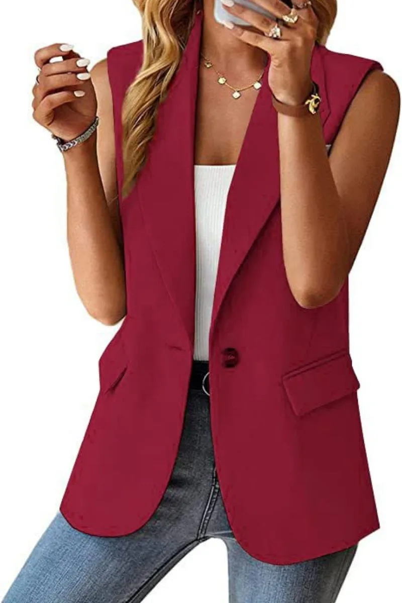 Chouyatou Women's Casual Business Blazer Vest Sleeveless Open Front Blazer Waistcoat with Pockets