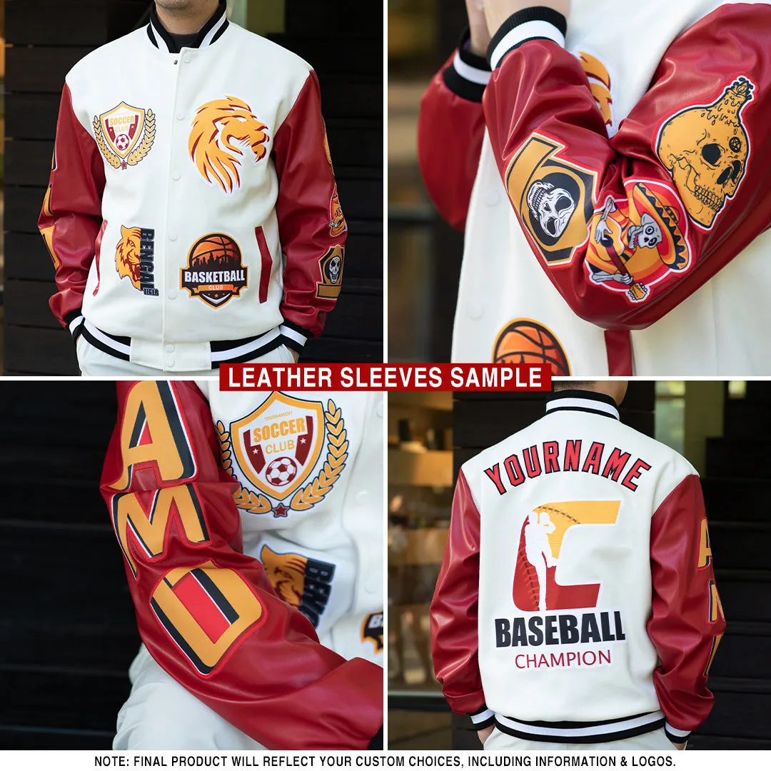 Custom Kelly Green White Christmas 3D Bomber Full-Snap Varsity Letterman Jacket