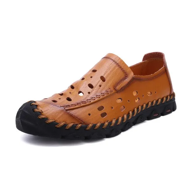 Genuine Leather Men Casual Shoes Brand 2020 Mens Loafers Moccasins Breathable Slip on Driving Shoes Outdoor breathable sandals