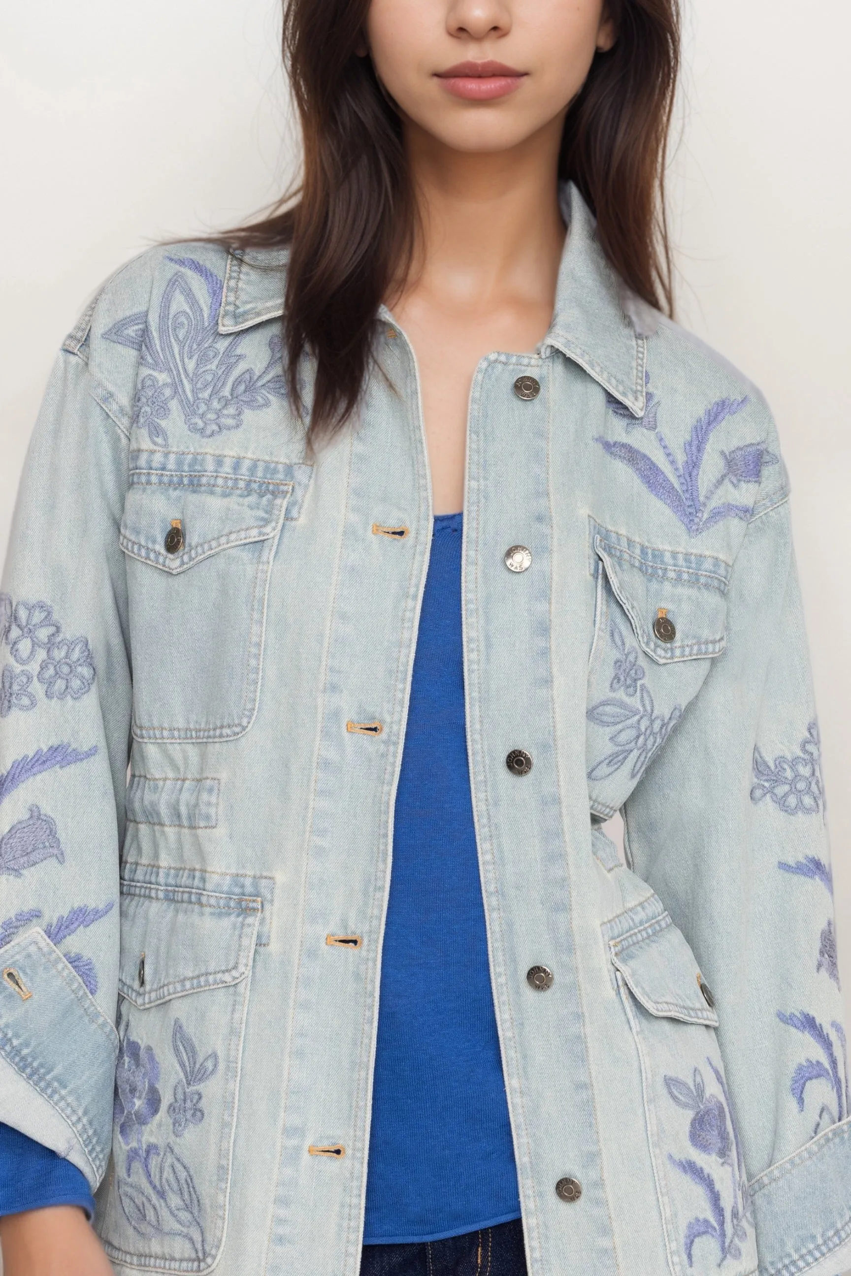Johnny Was Workshop Blue Myra Cargo Denim Jacket W46924