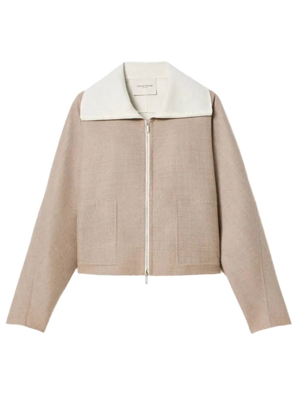 Lafayette 148 Two Tone Wool-Silk Double Face Bomber Jacket in Hickory Melange/Cloud