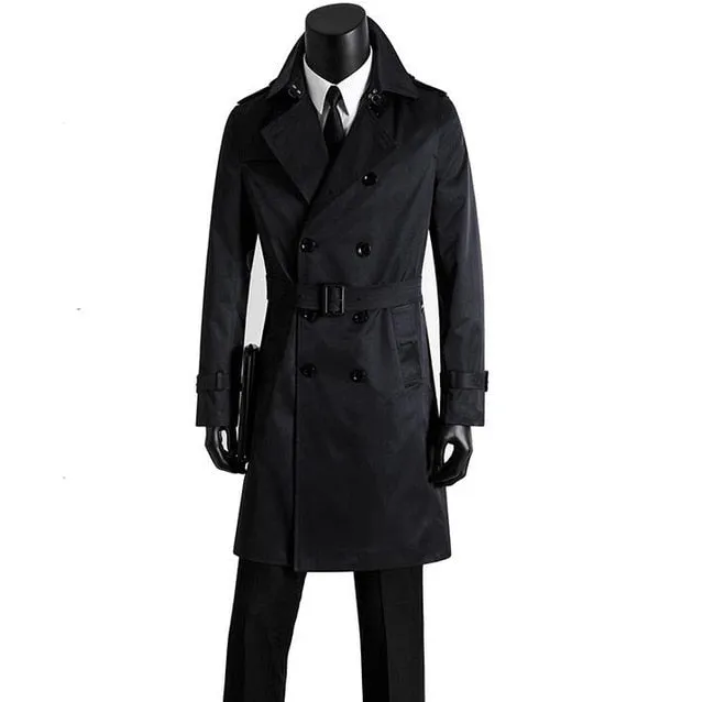 Male trench coat men's clothing plus size spring and autumn long trench design double breasted coats men khaki outerwear fashion