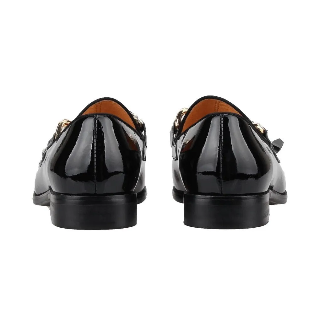 Men Patent leather Shoes metal chain Loafers