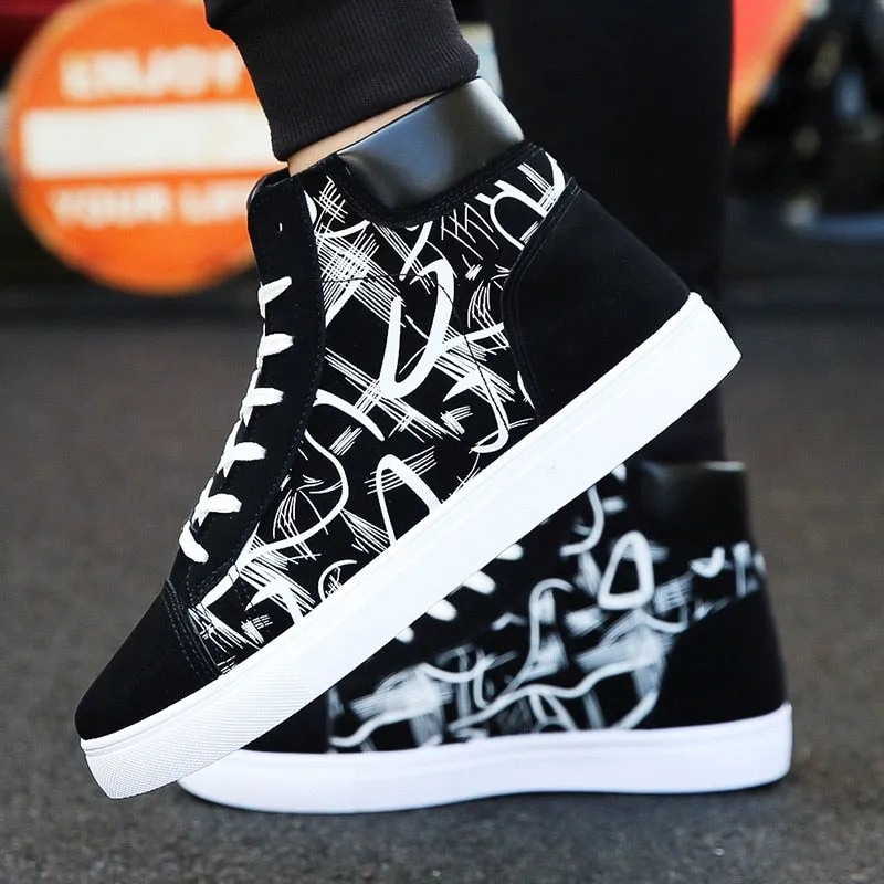 New Design Hip-Hop Fashion Graffiti High Tops Men's Shoes Casual Breathable Comfortable Rubber Sneakers Outdoor Footwear Flats