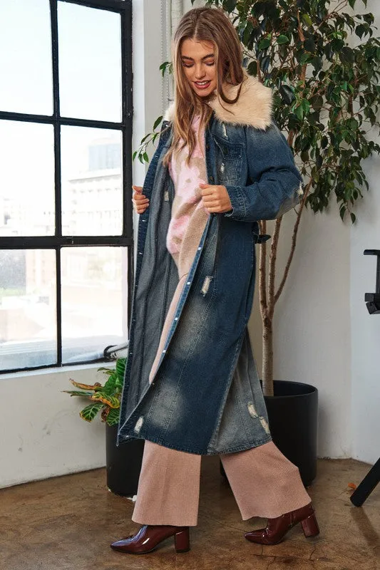 Over Trench Coat Style Midi Length Denim