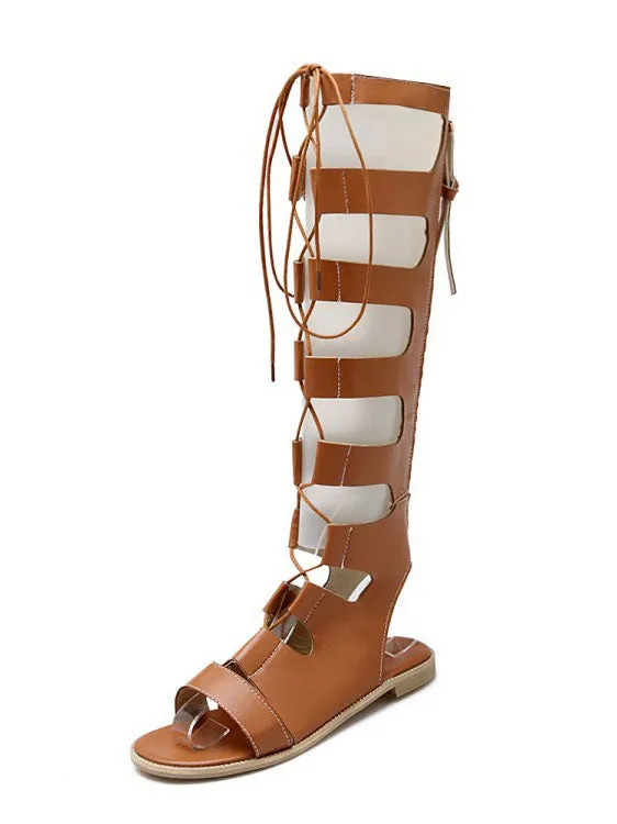 Sexy Hollow Rome Net Boots Cross Straps High Tube Flat with Cool Boots Breathable Sandals Spring and Summer