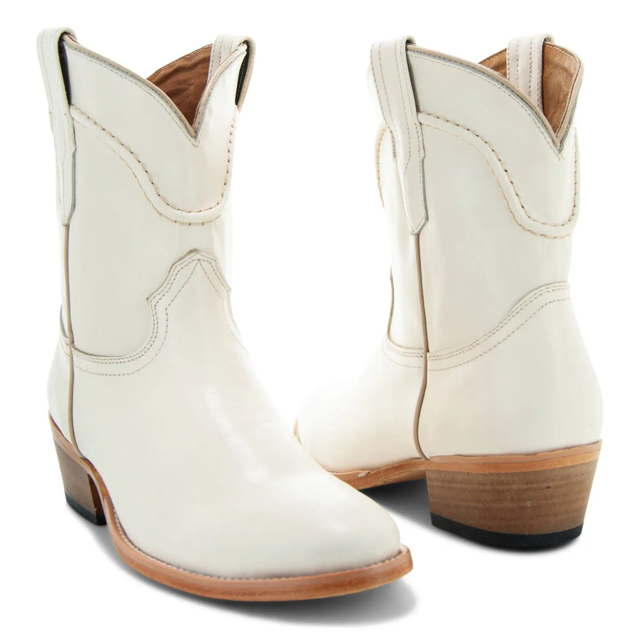 Soto Boots White Leather Womens Western Ankle Booties M1002