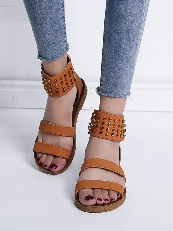 Spring and Summer Large Size Flat Rivet One-strap Buckle Sandals