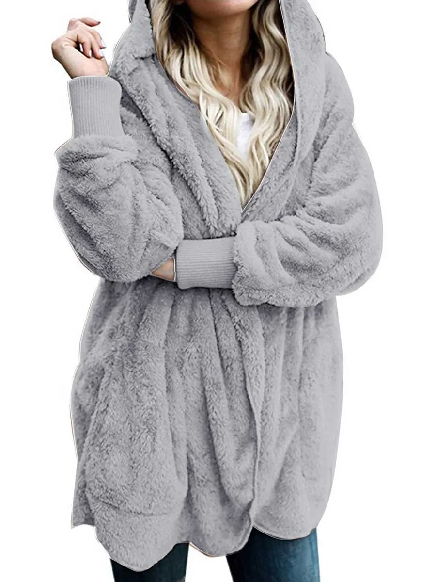 Stunncal Solid Color Fleece Hooded Jacket