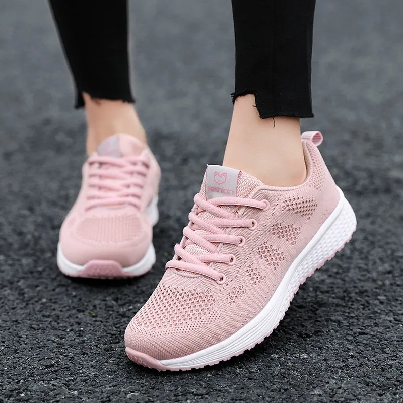 Women Casual Shoes Fashion Breathable Walking Mesh Lace Up