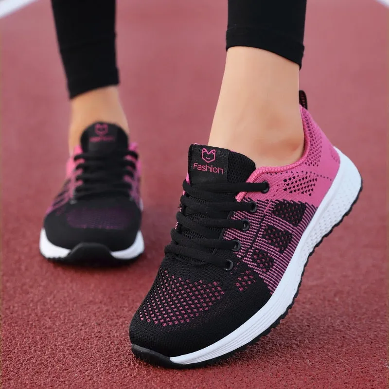 Women Casual Shoes Fashion Breathable Walking Mesh Lace Up