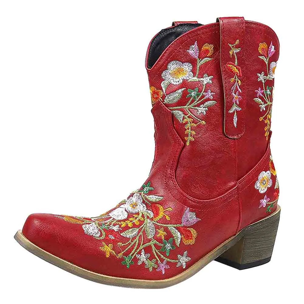 Women's Classic Pointed Toe Embroidered Western Ankle Cowgirl Boots