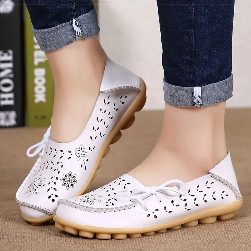 Women's Flat Shoes Breathable PU Leather Loafers Casual Slip On Shoes