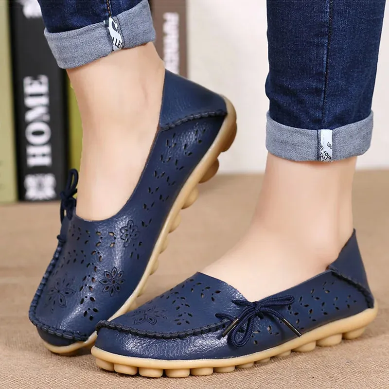 Women's Flat Shoes Breathable PU Leather Loafers Casual Slip On Shoes