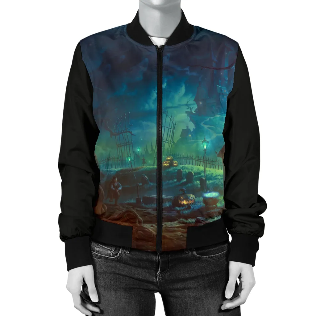 Women's Halloween Black Cat Bomber Jacket