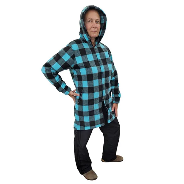 WOMEN'S HOODED ZIP TUNIC BUFFALO CHECK TEAL