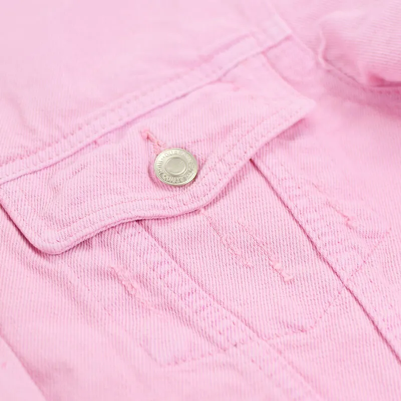 Women's Loose Denim Jean Button Down Classic Pink Jacket Coats